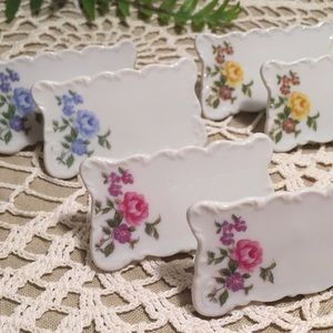 Vintage Floral Porcelain Table Place Setting Markers Shafford Japan